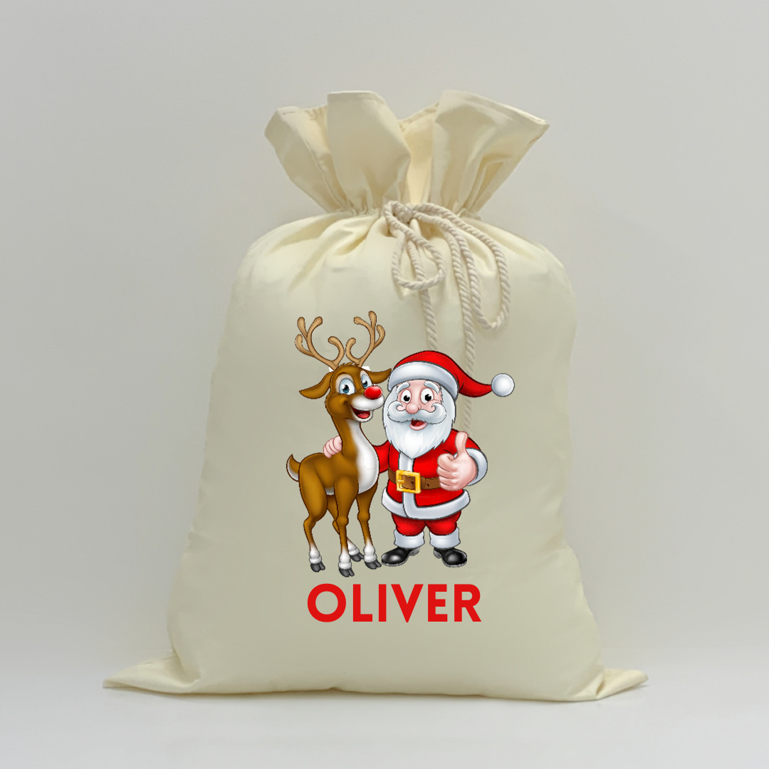 MLW By Design - Personalised Santa & Reindeer Santa Sack