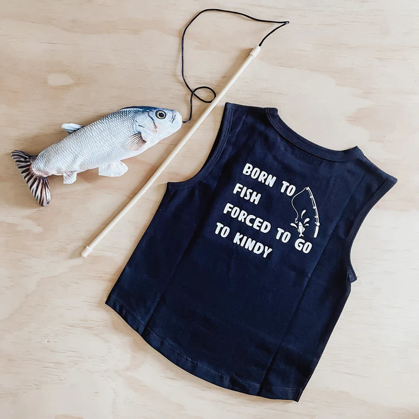 Tully & The Chief -  Born To Fish, Forced To Go To Kindy Muscle Tee | Black