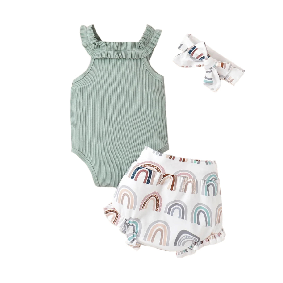 Sage Rainbow Bloomers Set