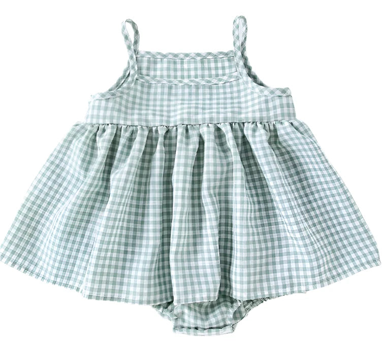 Gingham Skirt Romper | Aqua