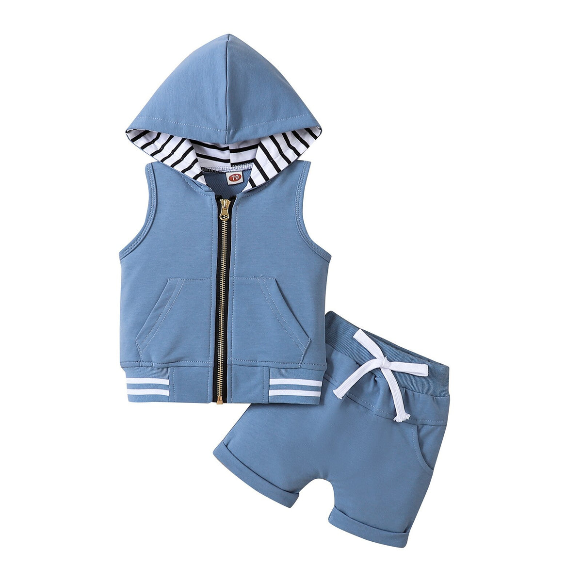 Sleeveless Hoodie Zip Set | Blue