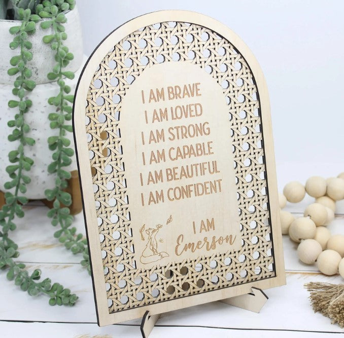 Meridian Etch - Personalised Kids Rattan Wooden Affirmation Board