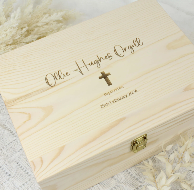 Meridian Etch - Personalised Wooden Baptism Box