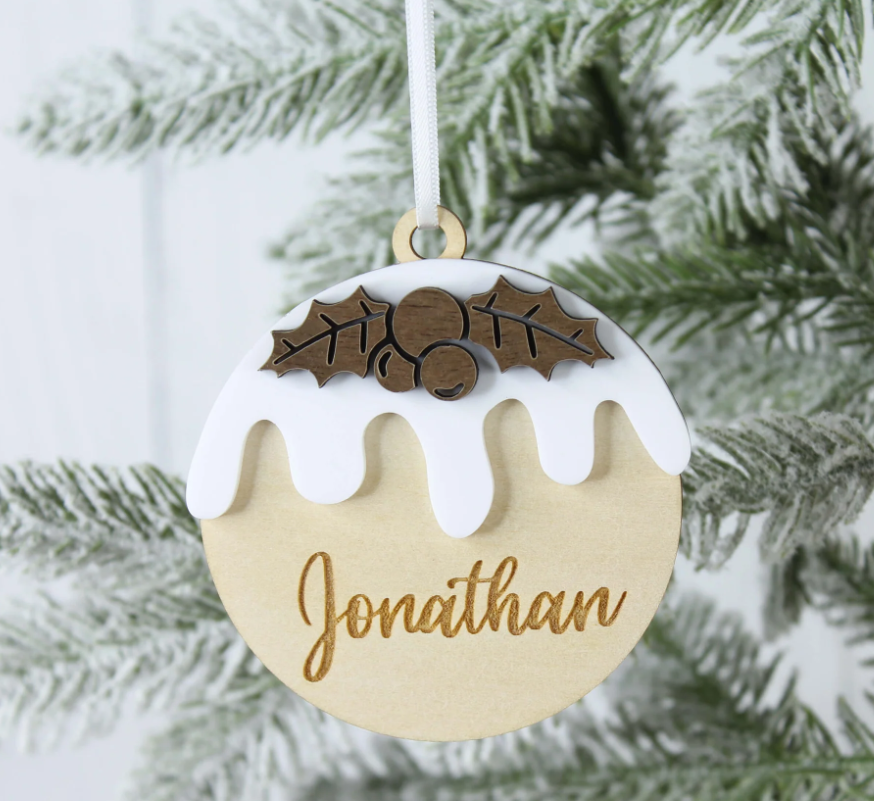 Meridian Etch - Personalised Wooden Christmas Pudding Decoration