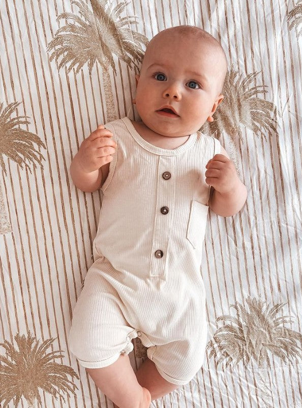 Harrison Button Onesie | Oatmeal