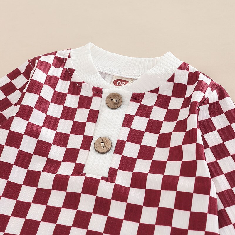 Ribbed Checkered Set | Burgundy