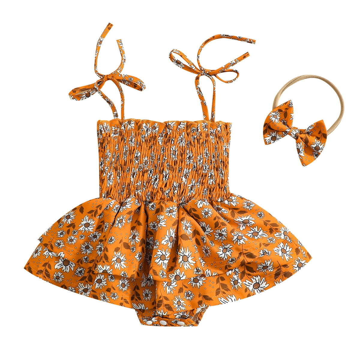 Tie Scrunch Romper & Matching Headband - Wild Flowers