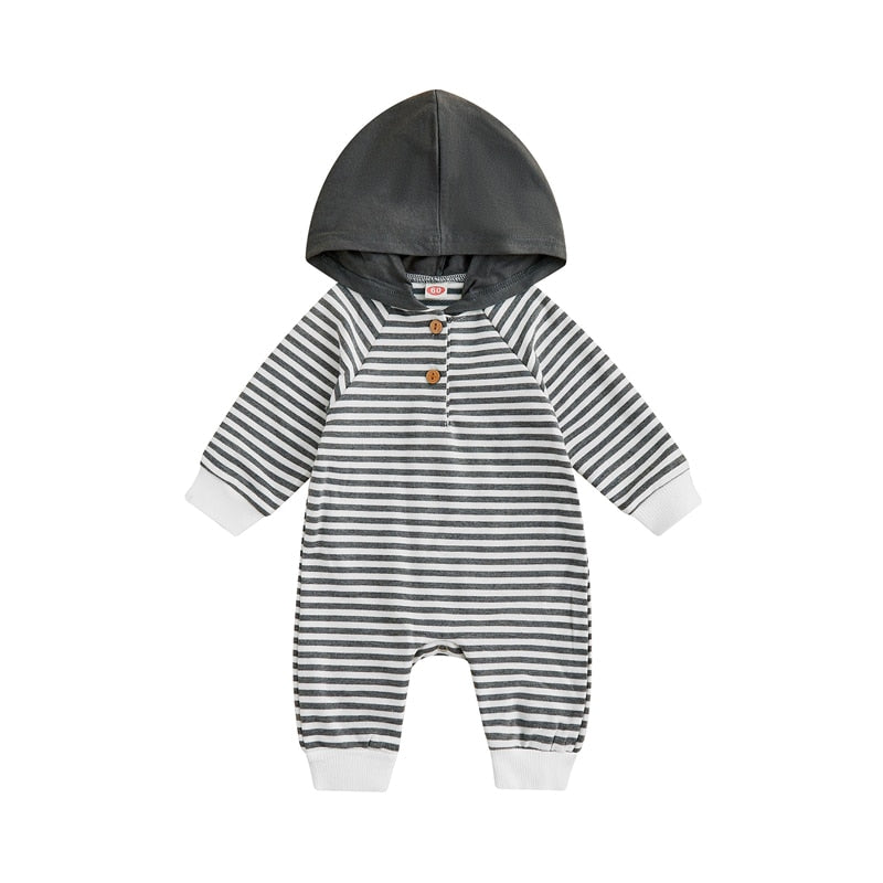 Stripey Hoodie Romper | Charcoal