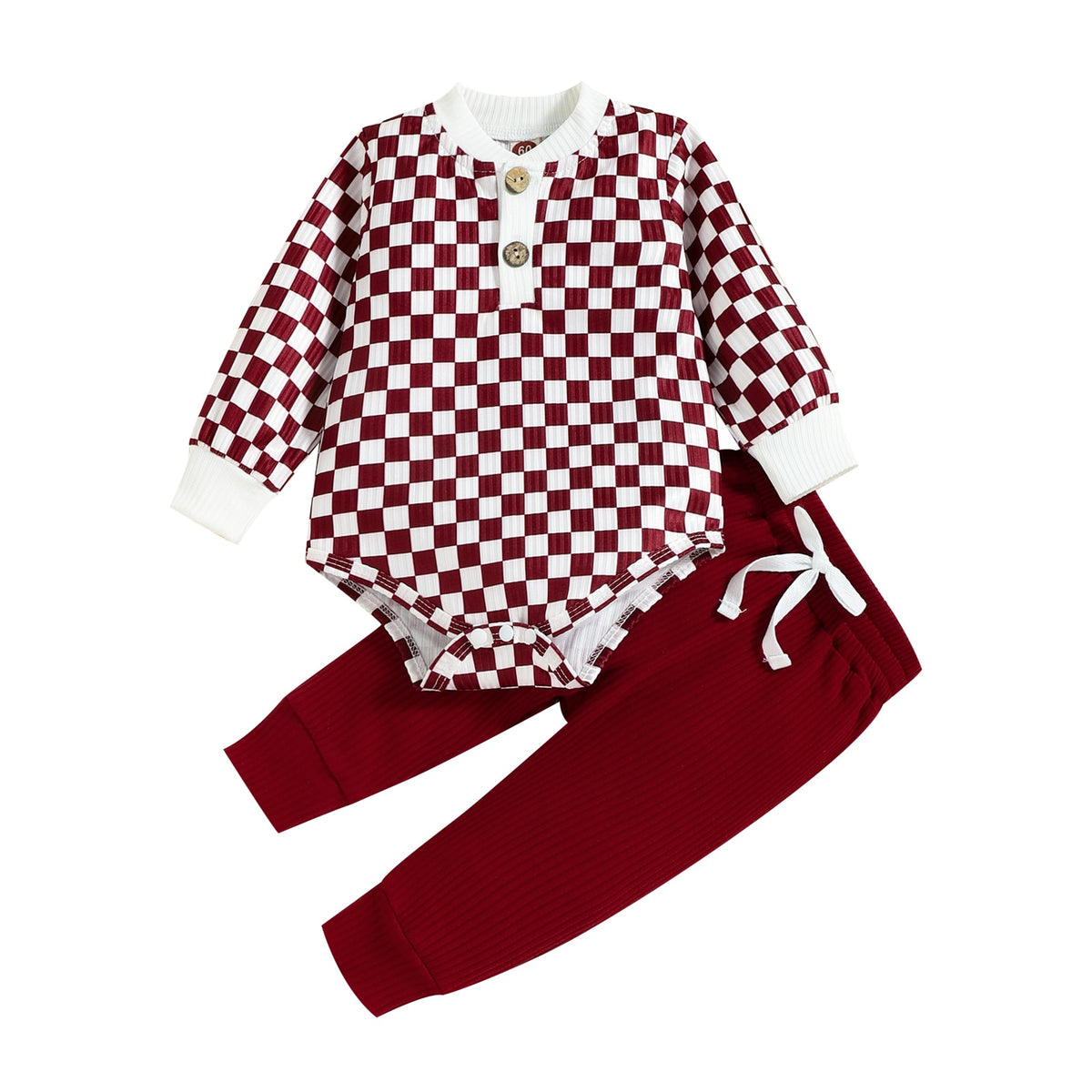 Ribbed Checkered Set | Burgundy