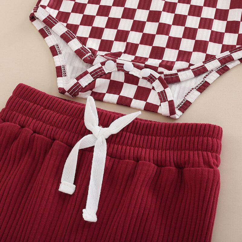 Ribbed Checkered Set | Burgundy