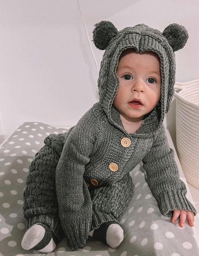 Bear Knit Onesie Charcoal My Little Wardrobe