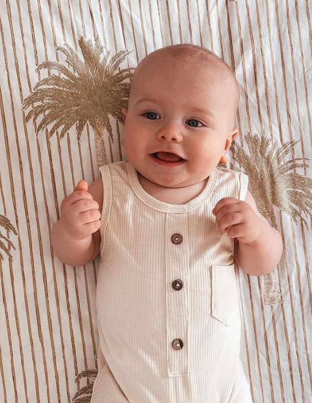 Harrison Button Onesie | Oatmeal