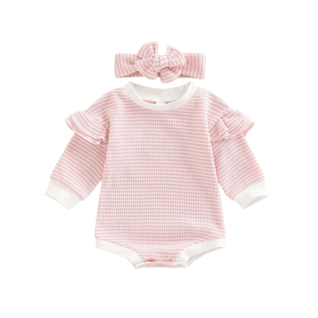 Striped Flutter Bodysuit & Matching Headband | Pink