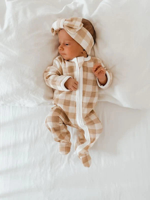 3 Little Crowns - My First Outfit | Waffle Flutter Bum Onesie & Topknot Set | Gingham