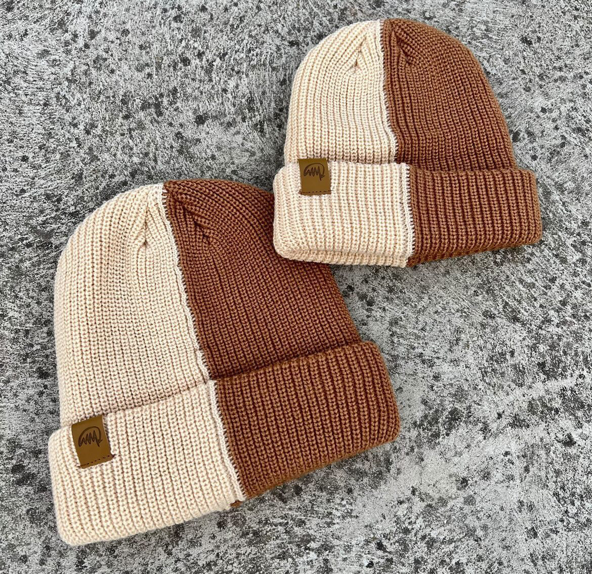 Mini Maxwell - 2 Tone Knit Beanie Tan/Beige